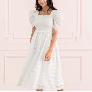 Rachel Parcell White Smocked Eyelet Dress M